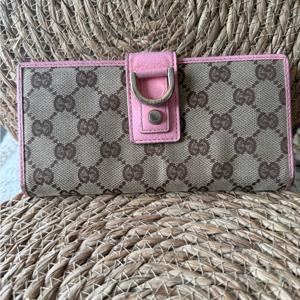 Gucci Beige and Pink Monogram Wallet